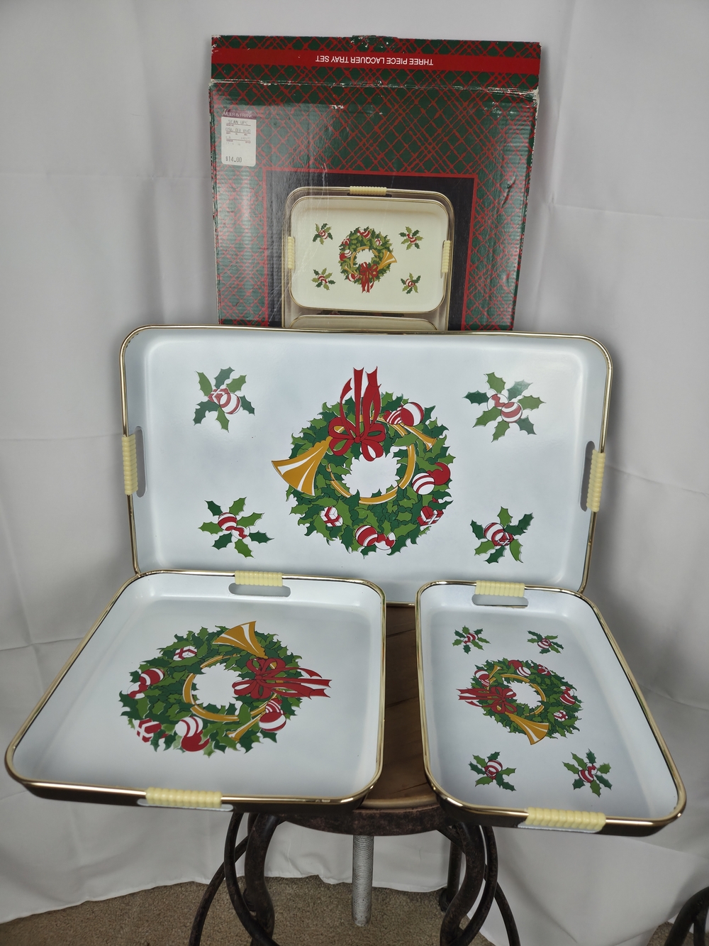 Vintage...Three Piece Lacquer Tray Set.